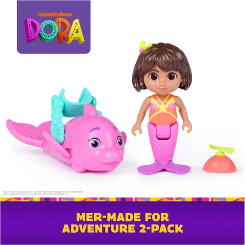 Miniatura 2 de Dora, Mer-Made for Adventure - Paquete de 2, figura de sirena de DORA de 4.5 pulgadas y delfín, juguetes de sirena y juguetes para niños para niñas