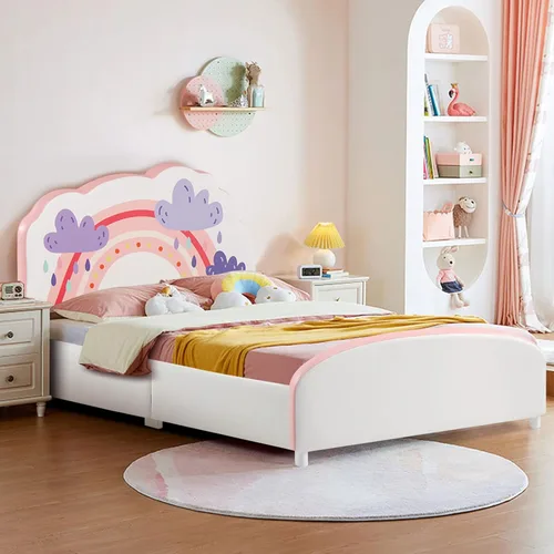Miniatura 19 de Costzon Armazones de Cama Individual para Niños, Plataforma de Cama Individual Tapizada de Madera con Soporte de Listones, Cabecera y Pie de Cama