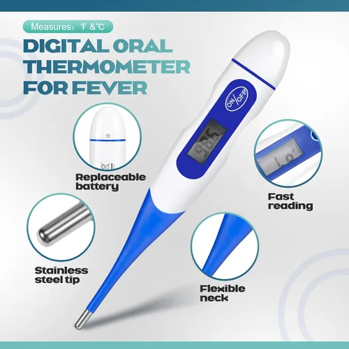 Miniatura 3 de TrelaCo Termómetro oral digital para adultos, 6 unidades, para fiebre, cuerpo basal, lectura rápida, punta flexible para la medición de temperatura