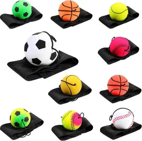 Skylety Wrist Return Ball 1.85'' Rubber Sport Ball with Strap and String Rebound Bouncy Balls Basketball Baseball Soccer Tennis Wristband Toy for