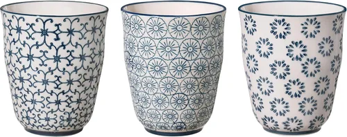 Bloomingville Tazas de cerámica sin asa Kristina - coloridas tazas para café, té, capuchino, diámetro 3.5 pulgadas de alto, 4 pulgadas, azul, gres,