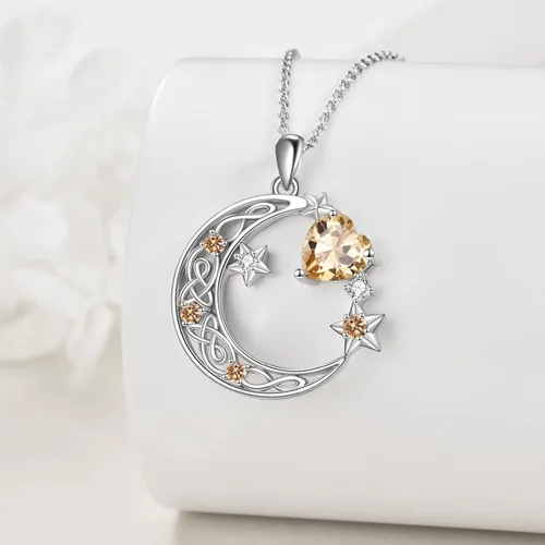 Miniatura 3 de Collar de plata de ley con estrella de luna creciente para mamá e hija, piedra natal, granate, día de la madre, cumpleaños, joyería celta, regalos