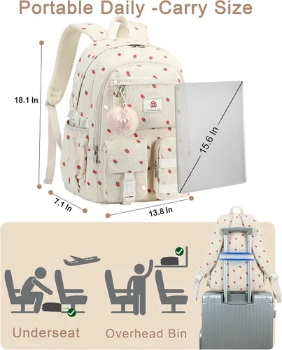 Miniatura 5 de Hidds Mochila escolar para adolescentes, niñas, mujeres, 15.6 pulgadas, mochila universitaria, bolsa de trabajo de pana, mochila de trabajo