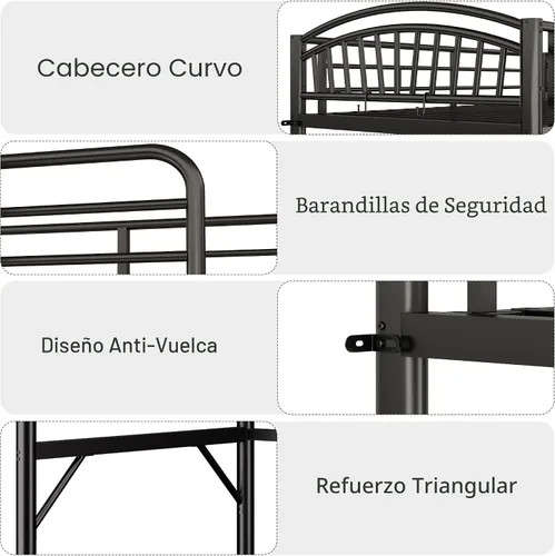 Miniatura 6 de Decofy - Cama elevada de metal tamaño individual, cama elevada con cajón lateral, escalera convertible y barandillas de seguridad de longitud