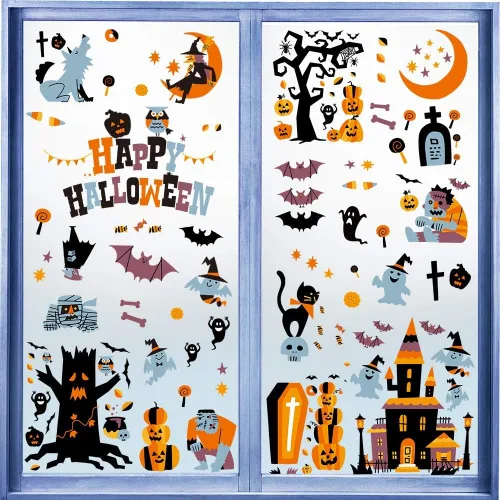 CCINEE Calcomanías para ventana de Halloween, 10 hojas de calcomanías para decoración de fiestas, decoración del hogar interior y exterior Multicolor