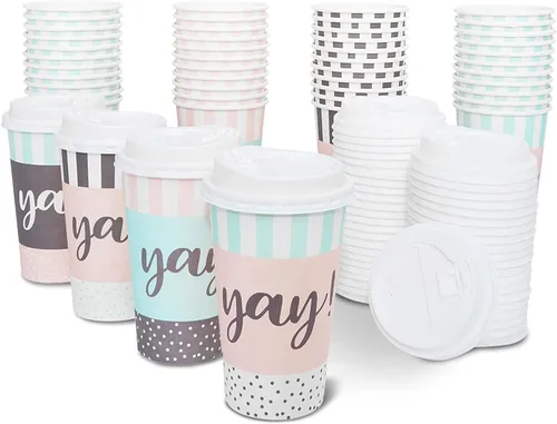 Miniatura 11 de BLUE PANDA Tazas de café de papel, 16 onzas, 48 unidades, 4 colores florales pastel, tazas desechables con tapas para café caliente y frío y té