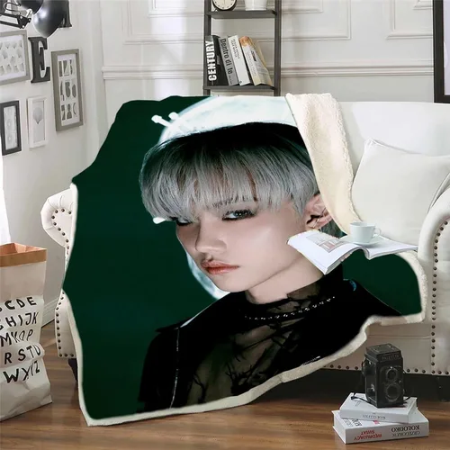 Miniatura 8 de YJYP Manta de Franela Felix Hyunjin Manta para Sofá o Sillón Alfombra Decorativa para el Hogar