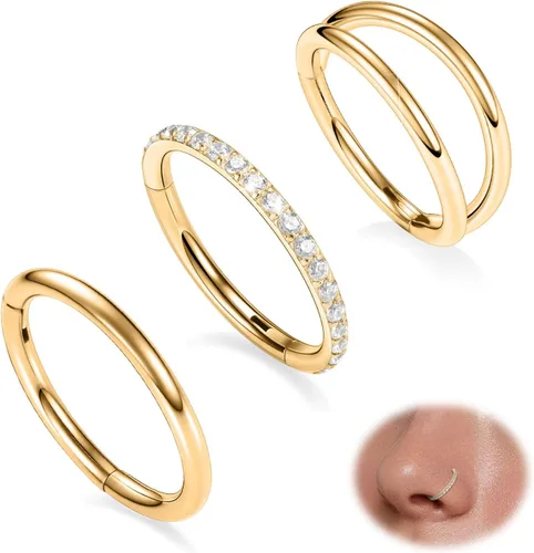 Miniatura 11 de GAGABODY 2 piercings para la nariz, calibre 20G, 18G, 16G, 14G, 12G, 10G, 8G, acero quirúrgico, tabique, cartílago, hélice, trago, concha, daith