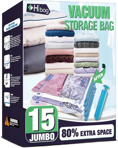 Miniatura 13 de HIBAG Bolsas de Almacenamiento al Vacío con Sellado, 10 Bolsas Jumbo Ahorradoras de Espacio con Sellador al Vacío para Ropa, Edredones, Mantas, Ropa