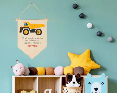 Miniatura 5 de Vehículo de construcción de transporte para pared, afirmaciones positivas para niños, decoración de bandera, regalo para bebés recién nacidos