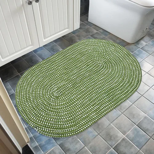 Miniatura 4 de USTIDE Alfombra trenzada, ovalada de cuerda de algodón, lavable a mano, alfombra de cuerda suave para entrada, cocina, baño, mesita de noche, Verde