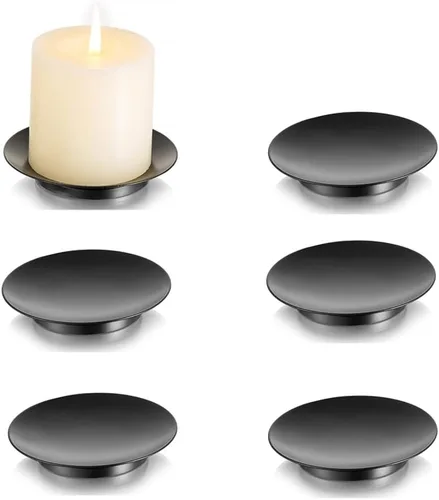Miniatura 13 de Portavelas de pilar de hierro Inweder: bandeja y placa de vela negra de 4.25" Pedestal Stand for 3 Wick Jar Candles Tealight Gothtic Decor for
