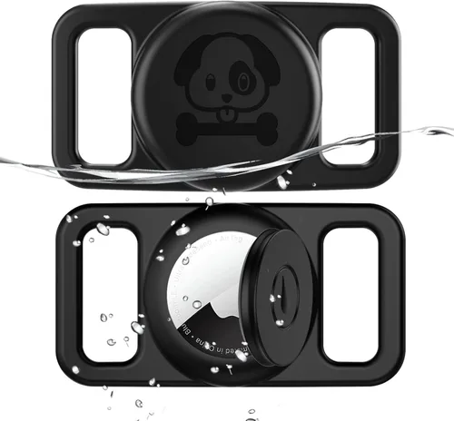 Paquete de 2 soportes impermeables para collar de perro AirTag compatibles con Apple AirTag, soporte de silicona oculto para Airtag Tracker, negro