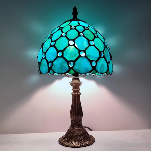 Miniatura 9 de Lámpara de Mesa Tiffany de 3 Vías Estilo Tiffany Lámpara de Escritorio Pequeña Lámpara de Vidrio Emplomado Luz Antigua Lámpara de Mesita de Noche