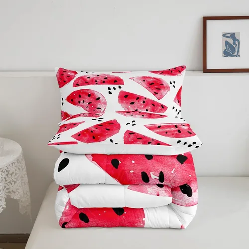 Miniatura 5 de Feelyou Juego de edredón de sandía, tamaño individual, juego de ropa de cama de frutas frescas de verano para niños, decoración de frutas rojas, 1