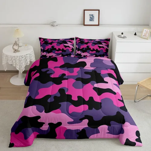 Miniatura 2 de Juego de edredón de camuflaje para niños, tamaño individual, para niños y niñas, juego de ropa de cama ligero con estampado de camuflaje militar