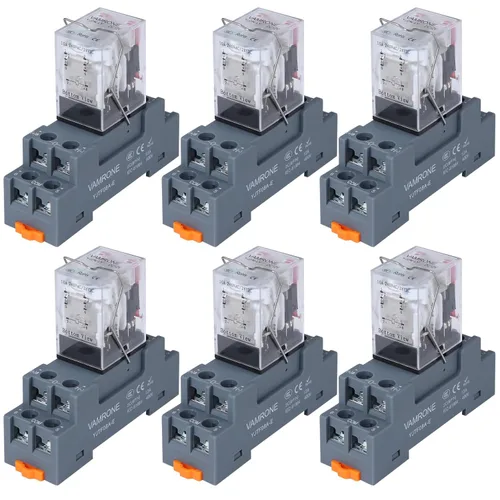 Miniatura 19 de Relé de potencia electromagnética, bobina de relé de CA de 8 pines de 10 amperios 110 V/120 V con base de enchufe, indicador LED, DPDT 2NO 2NC - 9