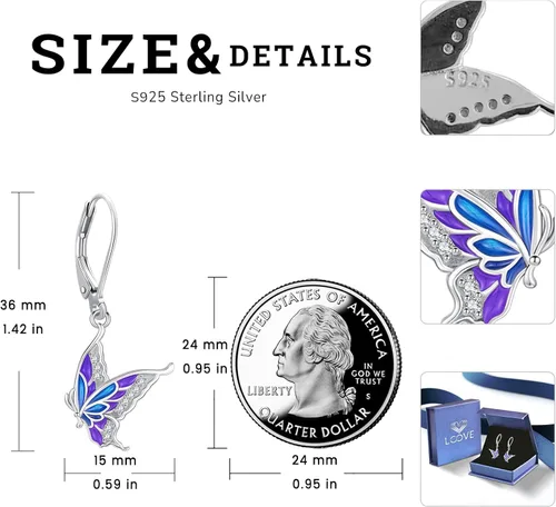 Miniatura 304 de Aretes colgantes de plata de ley con diseño de árbol de la vida, flor, abeja, animales, gato, colibrí, piedra lunar, turquesa, aretes con cierre