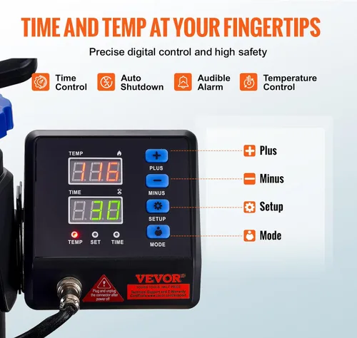 Miniatura 4 de VEVOR - Prensa de calor 5 en 1, máquina de prensa de calor de 15 x 15 pulgadas con prensa para tarros, prensa para sombreros, control digital