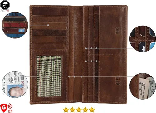 Miniatura 2 de Mou Meraki Cartera larga plegable de piel auténtica para hombre con bloqueo RFID