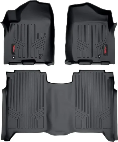Rough Country Alfombrillas para todo tipo de clima para Nissan Titan Crew Cab (2004-2015), antideslizante, impermeable, flexible, juego delantero y