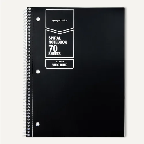 Miniatura 5 de Amazon Basics Cuaderno de espiral con rayas universitarias, 70 hojas, 7-1/2" x 10-1/2", negro, paquete de 2