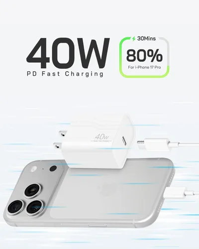 Miniatura 2 de Cargador de carga rápida para iPhone 17, 16, 15 Pro, bloque de carga rápida USB-C de 40 W para iPhone con cable de carga tipo C a C de 6 FT