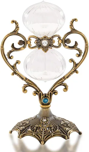 Miniatura 7 de SuLiao Reloj de Arena Temporizador de 30 Minutos, Reloj de Arena de Latón Antiguo Grabado, Reloj de Arena Negro Rotatorio de 30 Minutos, Reloj