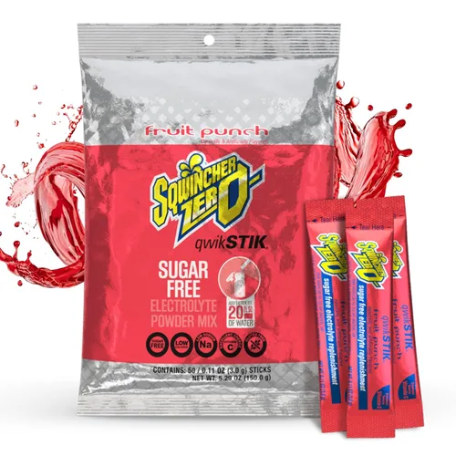 Bebida en polvo Qwik Stik de Sqwincher, con electrolitos y sin azúcar (contiene 50 unidades), FRUIT PUNCH, 50