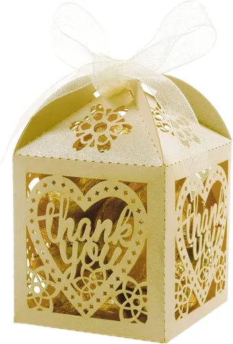 Miniatura 4 de COTOPHER Cajas cortadas con láser, 60 cajas de regalo de agradecimiento, cajas de regalo de boda, cajas de dulces de encaje para bodas, despedidas