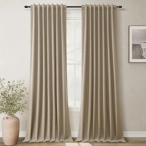 Miniatura 21 de BOODII Cortinas de lino 100% opacas para dormitorio de 102 pulgadas de largo, con aislamiento térmico, oscurecimiento de la habitación, cortinas
