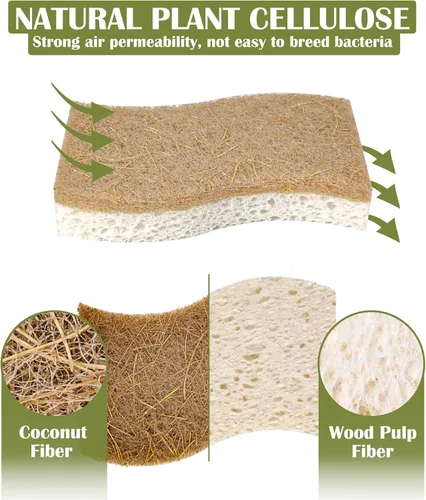 Miniatura 3 de DEBETOOL Paquete de 14 esponjas de cocina naturales, esponjas ecológicas para cocina, esponja biodegradable de celulosa y coco, esponja de limpieza