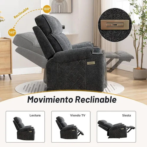 Miniatura 6 de HAOMARKETS Silla reclinable eléctrica, sillón reclinable eléctrico de tela suave con portavasos de metal, sillas reclinables de alta resistencia