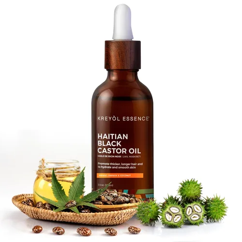 Miniatura 2 de Kreyol Essence - Aceite de ricino negro haitiano para piel y cabello, botella de vidrio, prensado en frío, sin hexano, cabello de aspecto más