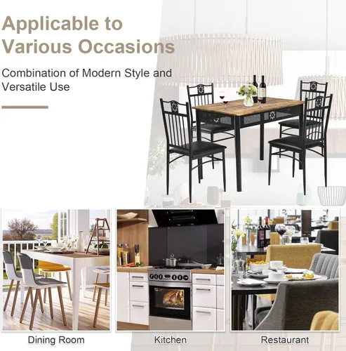 Miniatura 5 de COSTWAY Juego de mesa de comedor de 5 piezas, juego de mesa de cocina moderno para 4 personas, mesa rectangular de 42 pulgadas con 4 sillas