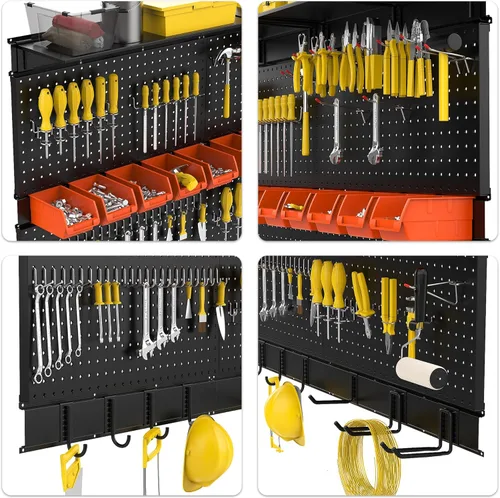Miniatura 5 de Ultrawall Organizador de pared de tablero perforado negro, 48 x 36 pulgadas para almacenamiento de garaje con ganchos, cubos de almacenamiento
