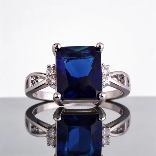 Miniatura 8 de Anillo solitario chapado en plata 925 con circonita cúbica de amatista artificial para mujer