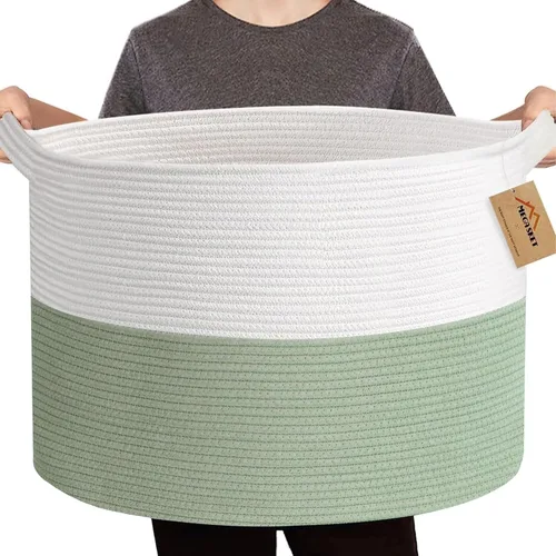 Miniatura 14 de MEGASKET Cesta grande de juguetes para niños, cesta tejida suave de cuerda de algodón de 22" x 14", cesta de almacenamiento para juguetes para Azul