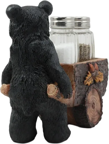 Miniatura 3 de Ebros Woodlands Spice Delivery Black Bear Pushing Vintage Wagon Carro Salero y Pimentero Juego de figuritas de bosque Rocky Mountain Bears Cabaña
