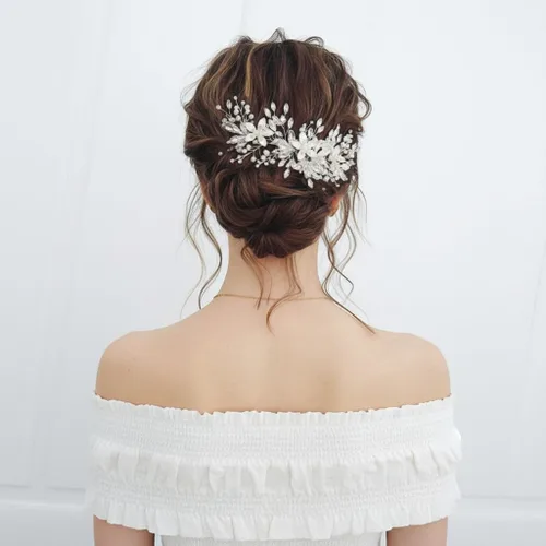 Miniatura 3 de Peine de pelo de novia de cristal, flor de perla, accesorios para el cabello para mujeres y niñas