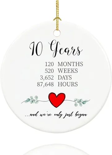 Adorno de aniversario de 10 años para pareja, novia, novio, regalos de boda para 10 aniversario, recuerdo de cerámica 10 ° boda adornos de Navidad