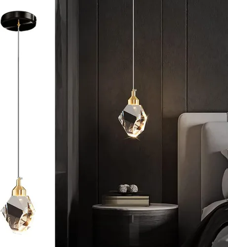 Miniatura 9 de Lámpara colgante moderna de cristal, lámpara colgante LED de 3 colores, lámpara colgante de techo de oro de altura ajustable, para cocina, isla