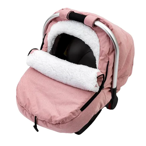 Funda de Asiento de Coche de Invierno para Bebé, Funda de Asiento de Coche con Forro de Felpa Sherpa y Forro de Lana, Toldo de Asiento de Coche Rosa