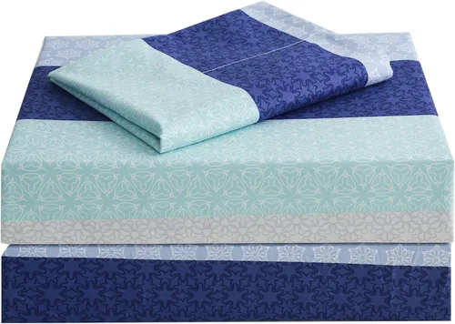 Miniatura 58 de JSD Juego de sábanas con estampado floral azul, tamaño Queen, 4 piezas, sábanas de microfibra con patrón suave, bolsillo extra profundo Sakura