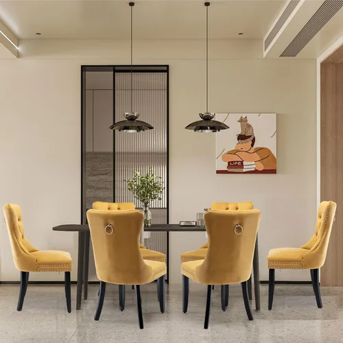 Miniatura 142 de Juego de 2 sillas de comedor tapizadas de terciopelo, sillas laterales de cocina de estilo moderno con ribete de cabeza de clavo y patas de madera