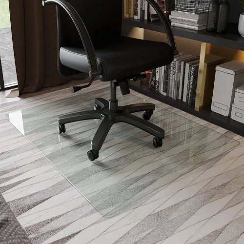 Miniatura 14 de GLSLAND Tapete para silla de vidrio templado, 54 x 32 pulgadas, protector de suelo de oficina resistente para suelos de madera dura y alfombras
