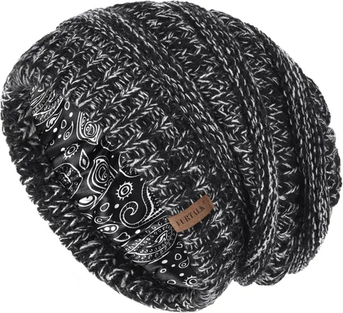 Miniatura 69 de FURTALK Gorro de invierno para mujer, con forro de satén, tejido trenzado, grueso, holgado, gorro cálido