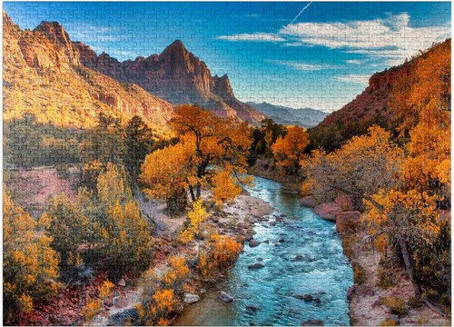Miniatura 9 de MyPuzzle View of Watchman Mountain and The Virgin River in Sion National Park en el suroeste de los Estados Unidos, cerca de Springdale, Utah