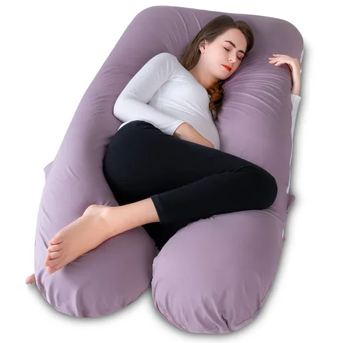 Miniatura 7 de Meiz - Almohada de embarazo, almohadas refrescantes de embarazo para dormir, almohada de embarazo de cuerpo completo con funda reversible de jersey