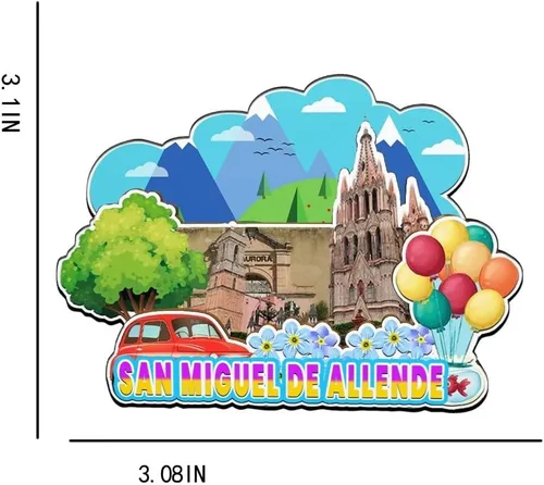 Miniatura 3 de Imán de San Miguel de Allende México para nevera de madera 3D, monumentos de viaje, coleccionables, recuerdos, decoración hecha a mano -2315